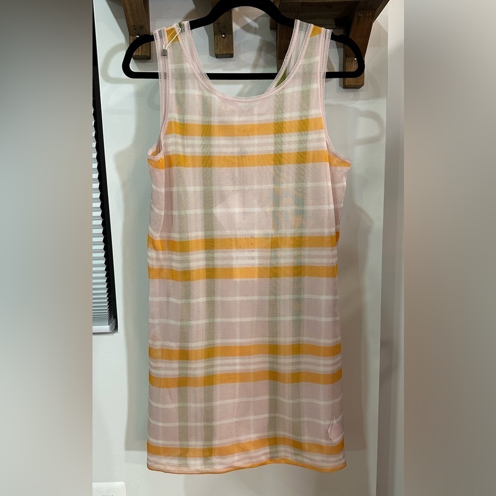 NWT Marni Double Layer Sheer Tank Dress Orange Pink Plaid Silk IT 40 (US4) - Picture 9 of 14